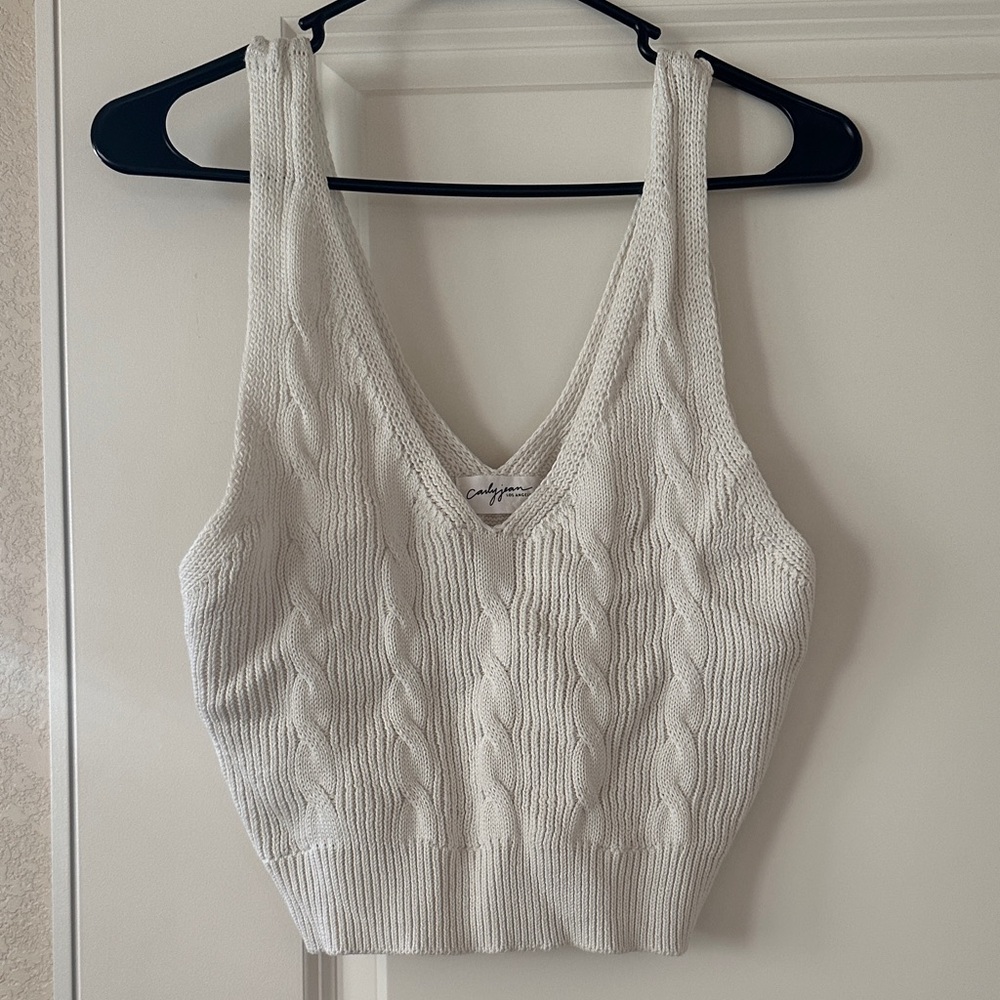 Carly Jean Los Angeles Cream Cable Knit Crop Top